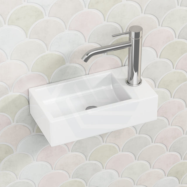 455X250X120Mm Rectangle Gloss White Wall Hung Ceramic Left / Right Hand Basin With Tap Hole Basins