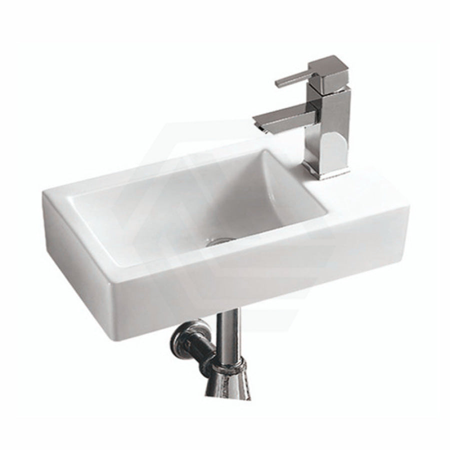 455X250X120Mm Rectangle Gloss White Wall Hung Ceramic Left / Right Hand Basin With Tap Hole