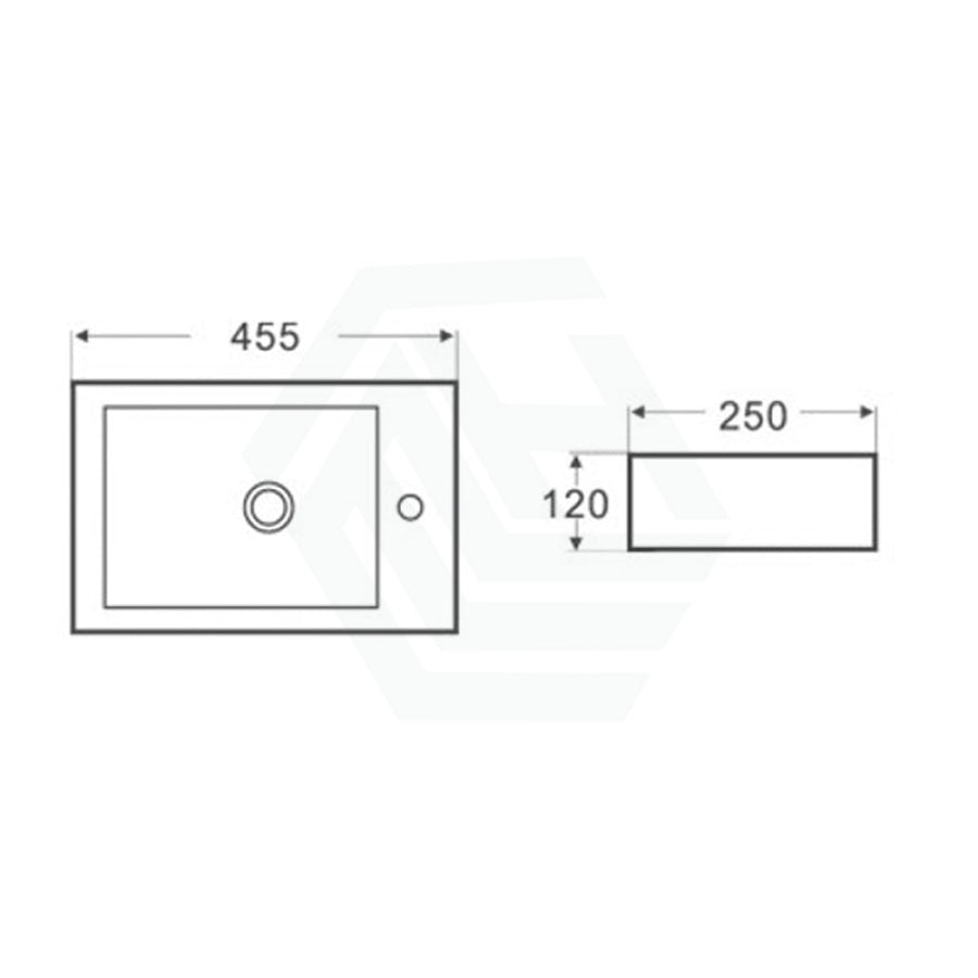 455X250X120Mm Rectangle Gloss White Wall Hung Ceramic Left / Right Hand Basin With Tap Hole