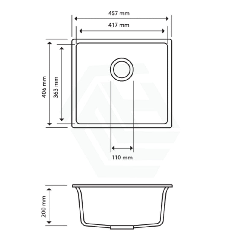 457X406X200Mm Carysil Black Single Bowl Granite Stone Kitchen/laundry Sink Top/flush/under Mount