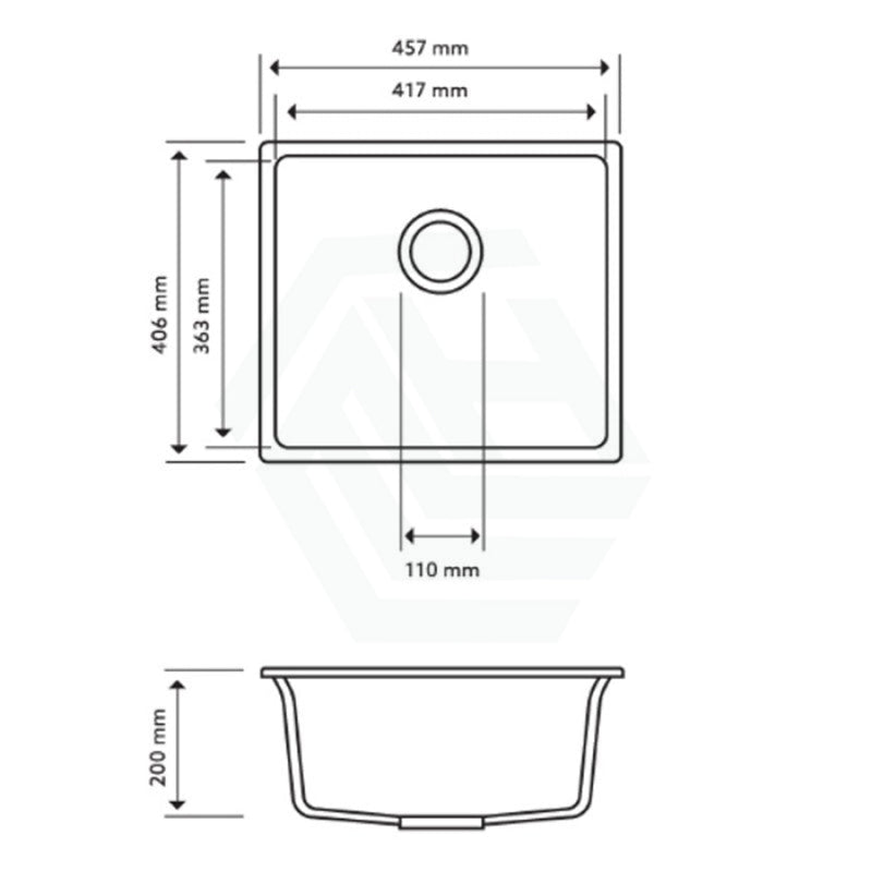 457X406X200Mm Carysil Concrete Grey Single Bowl Granite Stone Kitchen/laundry Sink Top/flush/under