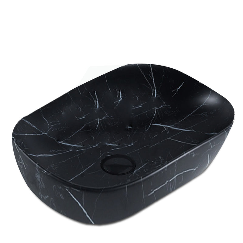 460X320X135Mm Bathroom Wash Basin Rectangle Above Counter Matt Black Marble Surface Ceramic