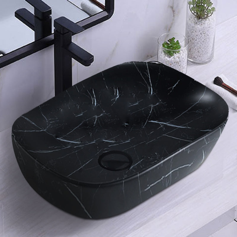 Above Counter Ceramic Basin Rectangle Matt Black Marble