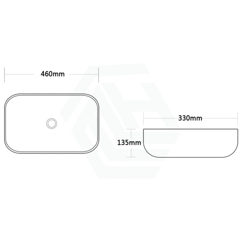 460X330X135Mm Rectangle Gloss White Above Counter Ceramic Basin Ultra Slim Basins