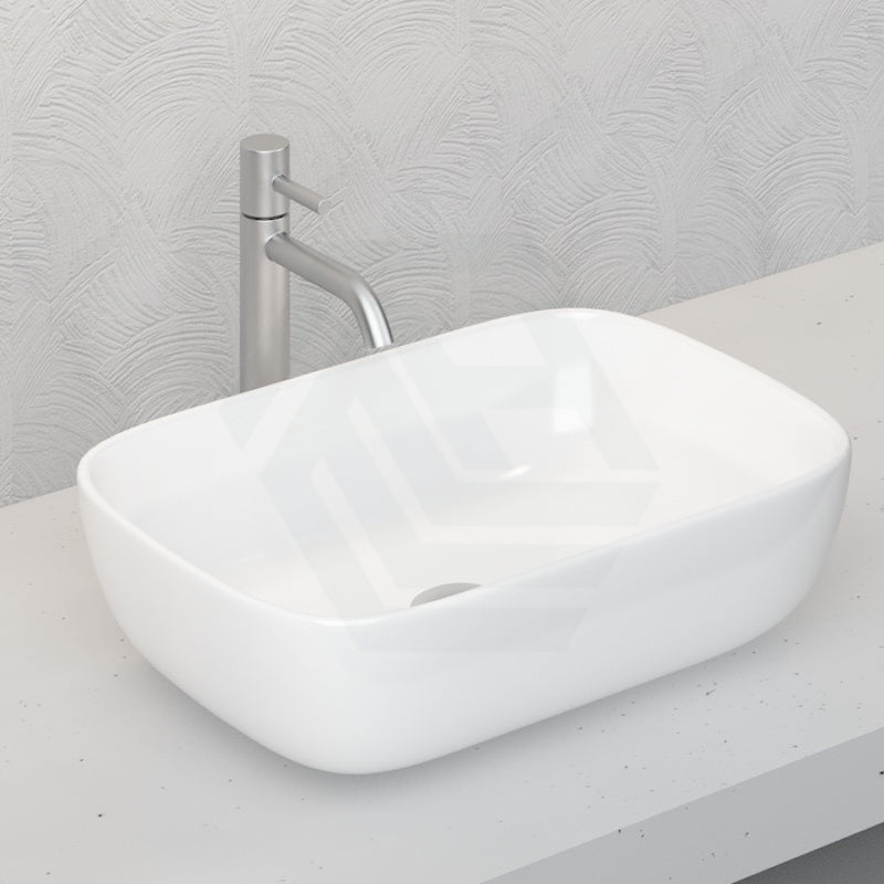 Above Counter Ceramic Basin Rectangle Gloss White Ultra Slim