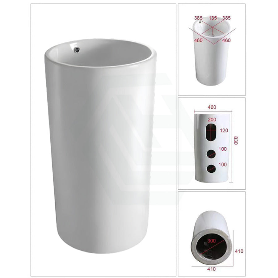 460X445X820Mm Freestanding Ceramic Basin Matt White Pedestal Floor Mounted No Tap Hole Basins