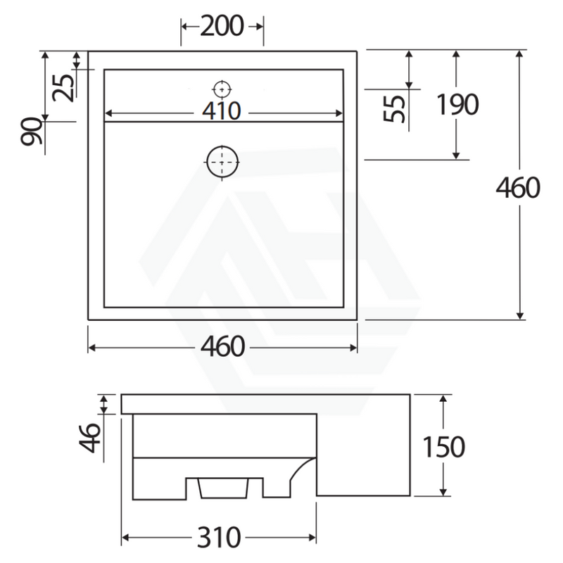 460X460X150Mm Rak Nova Semi-Recessed Ceramic Basin 1 Or 3 Tap Holes Available Hole Semi-Recessed