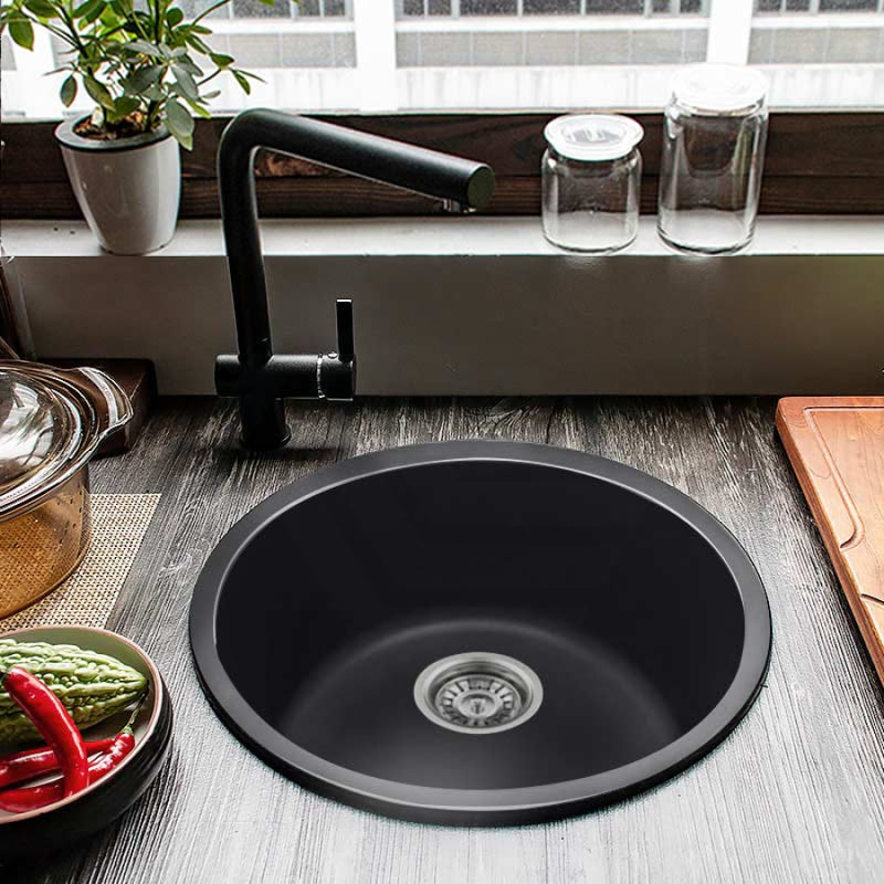 460X191Mm Black Granite Quartz Stone Kitchen/laundry Sink Round Single Bowl Top/under Mount