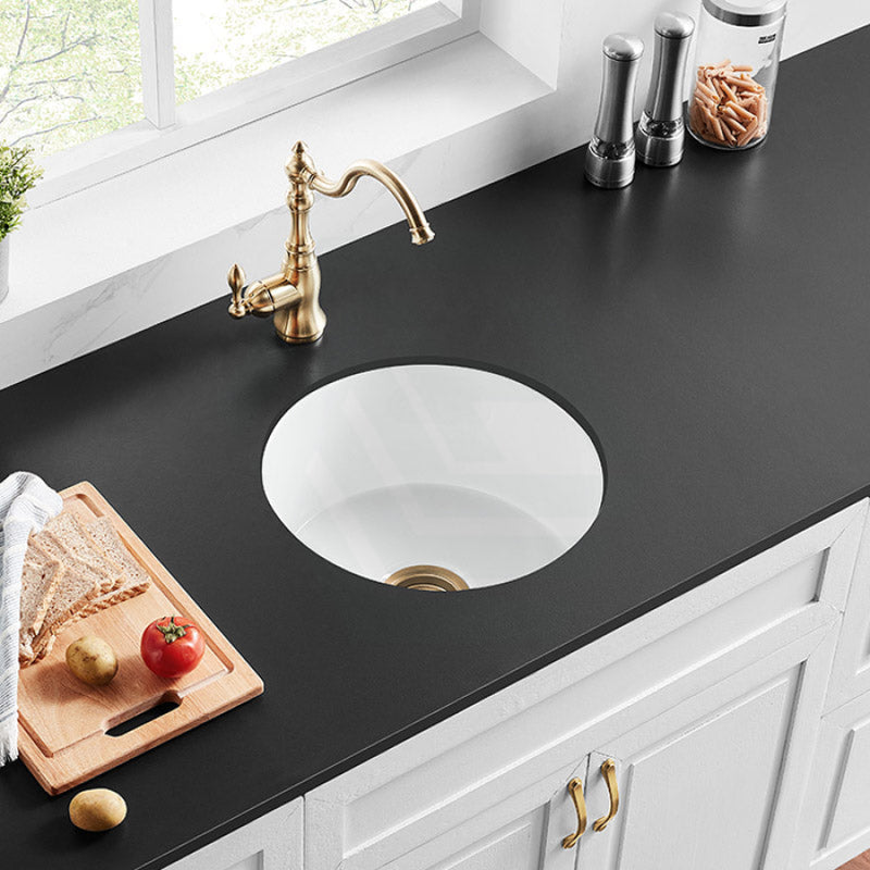 470X228Mm Gloss White Camden Fireclay Kitchen/Laundry Sink Round Single Bowl Top/Under Mount Black