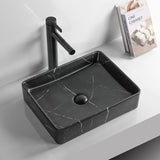 470X360X110Mm Ceramic Basin Above Counter Rectangle Carrara Marble Matt Black Basins