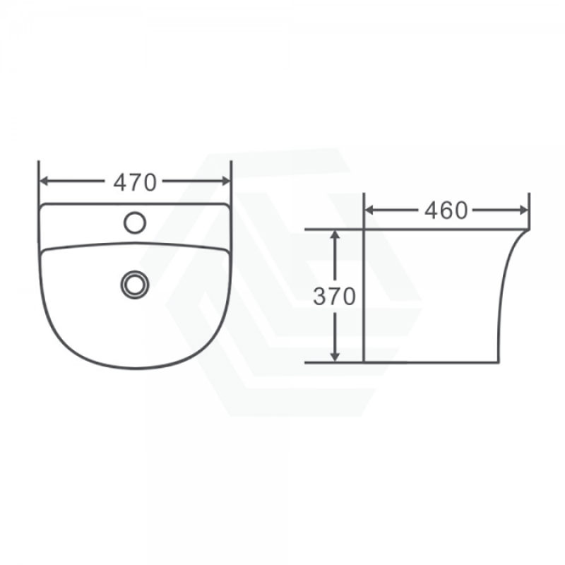 470X460X370Mm Zento Bathroom Wall Hung Gloss White Ceramic Basin With Tap Hole