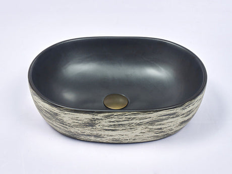 475X340X130Mm Oval Black Interior Porcelain Basin