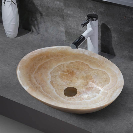 480X320X140Mm Above Counter Stone Basin Oval Shape Yellow Onyx Surface Bathroom Wash Antique