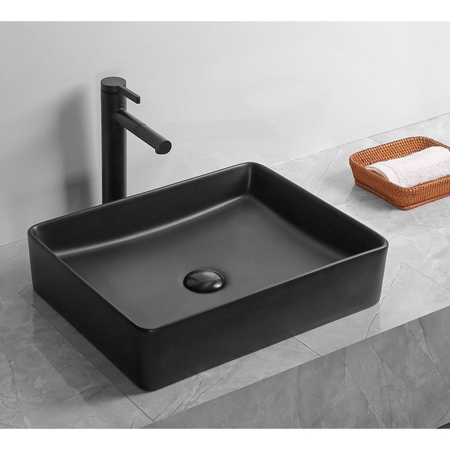 480X370X110Mm Ceramic Basin Above Counter Rectangle Matt Black Basins