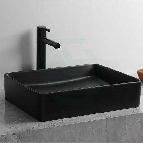 480X370X110Mm Ceramic Basin Above Counter Rectangle Matt Black Basins