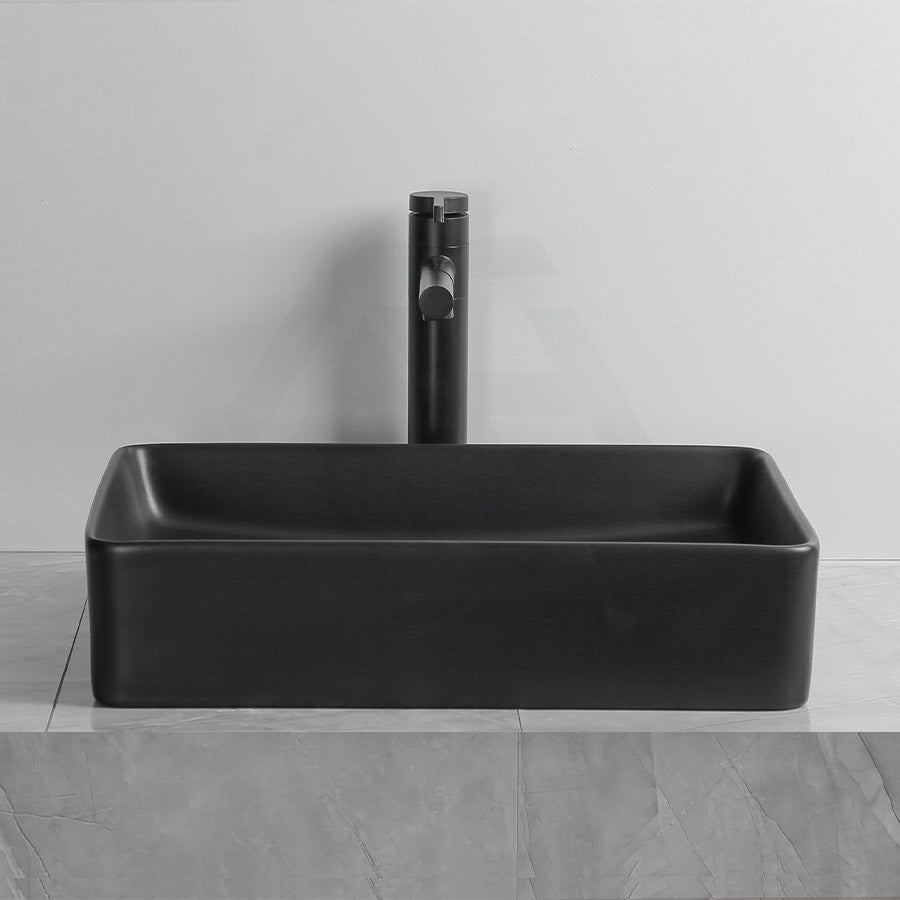 480X370X110Mm Ceramic Basin Above Counter Rectangle Matt Black Basins