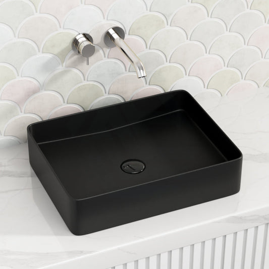 480X370X110Mm Ceramic Basin Above Counter Rectangle Matt Black Basins