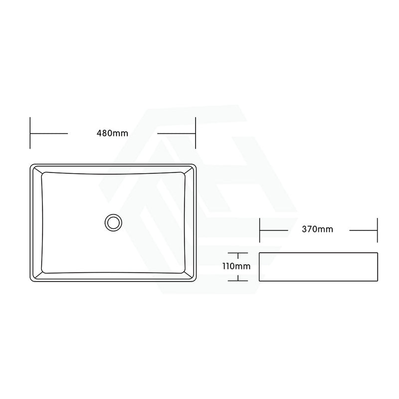 480X370X110Mm Ceramic Basin Above Counter Rectangle Matt White Basins