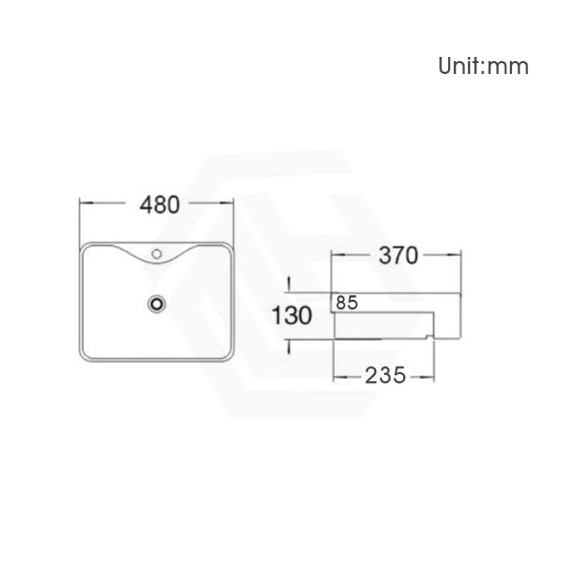 480X370X130Mm Rectangle Gloss White Semi Recessed Ceramic Basin 1 Tap Hole Semi-Recessed Basins