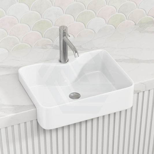 480X370X130Mm Rectangle Gloss White Semi Recessed Ceramic Basin Semi-Recessed Basins