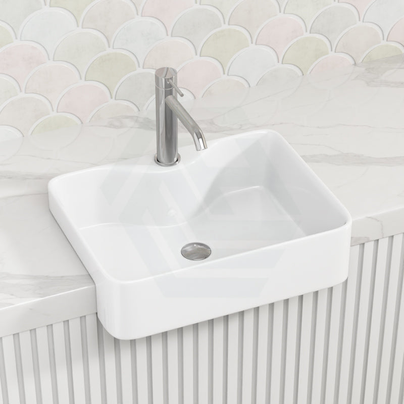 480X370X130Mm Rectangle Gloss White Semi Recessed Ceramic Basin Semi-Recessed Basins