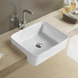 480X370X130Mm Rectangle Gloss White Semi Recessed Ceramic Basin Semi-Recessed Basins