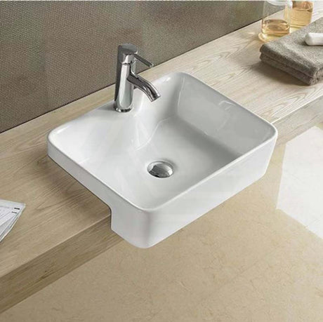 480X370X130Mm Rectangle Gloss White Semi Recessed Ceramic Basin Semi-Recessed Basins