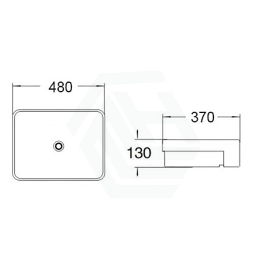 480X370X130Mm Rectangle Gloss White Semi Recessed Ceramic Basin No Tap Hole Semi-Recessed Basins