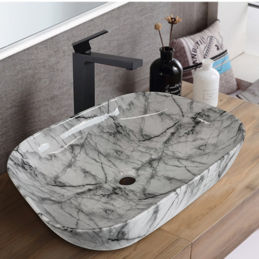 Above Counter Basin Ceramic Rectangle Dark Calacutta Grey