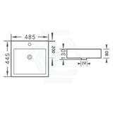 485X445X130Mm Inset Ceramic Basin Gloss White Rectangle Tap Hole