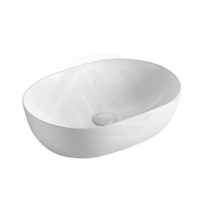 490X355X130Mm Oval Above Counter Gloss White Ceramic Basin Ultra Slim