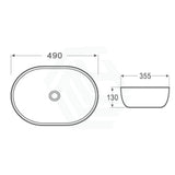 490X355X130Mm Oval Above Counter Gloss White Ceramic Basin Ultra Slim Basins