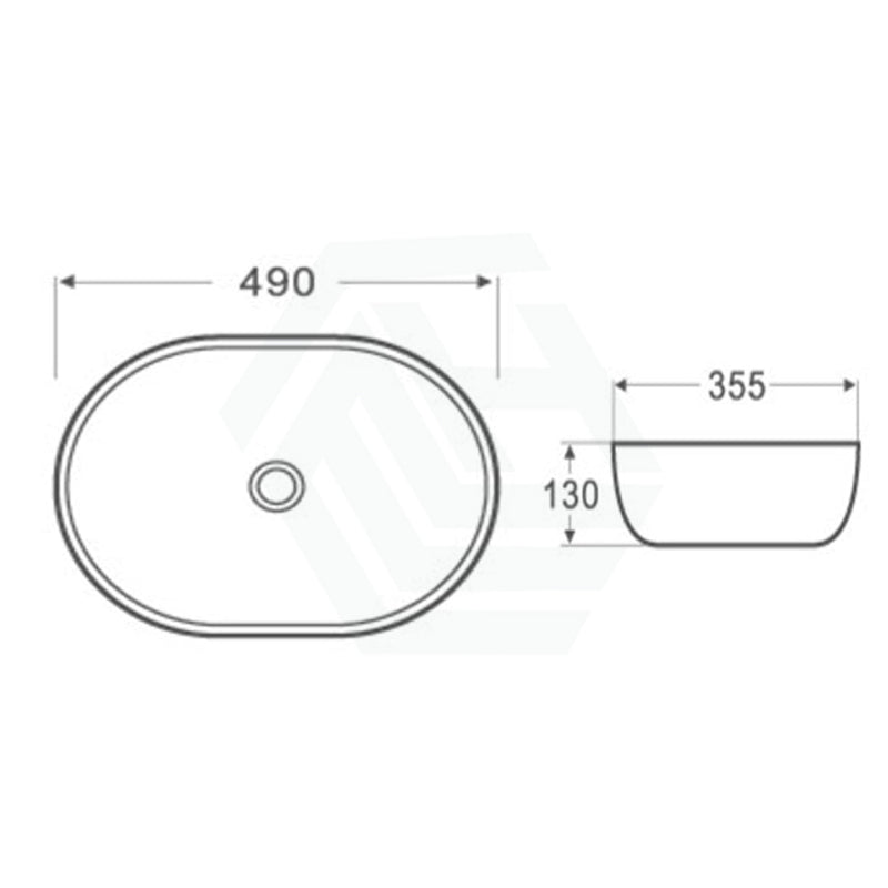 490X355X130Mm Oval Above Counter Gloss White Ceramic Basin Ultra Slim Basins