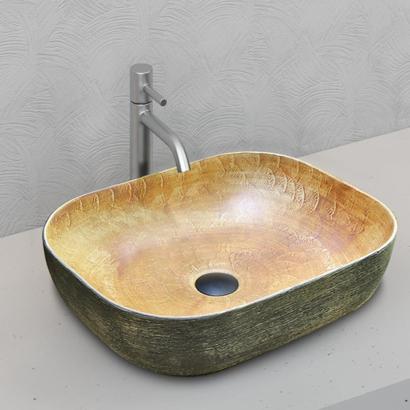 Above Counter Basin Rectangle Porcelain Pumkin Green