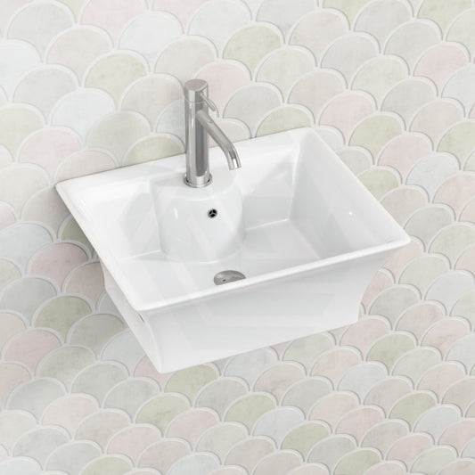495X415X190Mm Zento Bathroom Square Wall Hung Gloss White Ceramic Basin With Tap Hole Basins