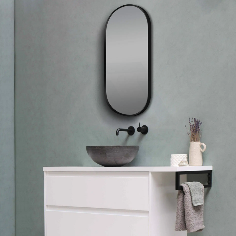 500X1000Mm Matt Brushed Black Aluminum Framed Oval Wall Mirror Mirrors