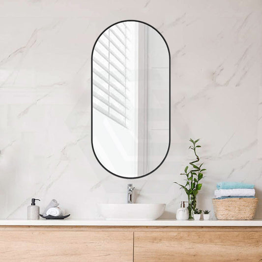 500X1000Mm Matt Brushed Black Aluminum Framed Oval Wall Mirror Mirrors