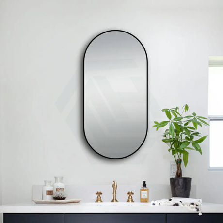 500X1000Mm Matt Brushed Black Aluminum Framed Oval Wall Mirror Mirrors