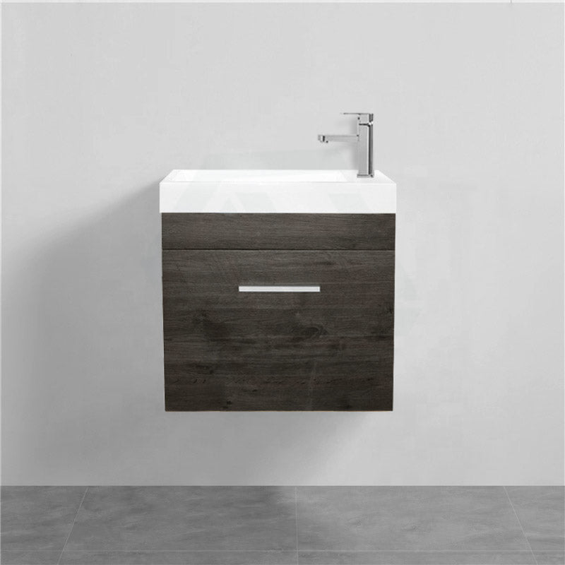 500X250X520Mm Wall Hung Bathroom Floating Vanity With Ceramic Top Dark Grey Wood Grain One Tap Hole