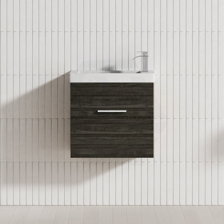 500X250X520Mm Wall Hung Bathroom Floating Vanity With Ceramic Top Dark Grey Wood Grain One Tap Hole