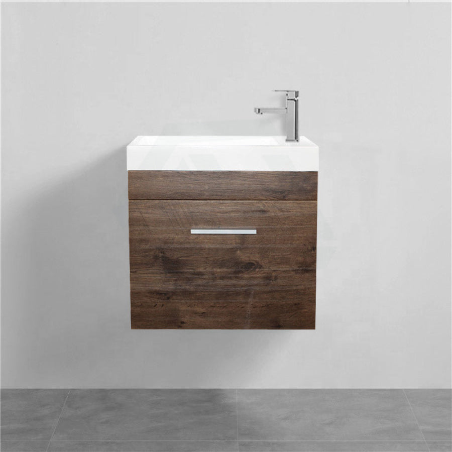 500X250X520Mm Wall Hung Bathroom Floating Vanity With Ceramic Top Dark Oak Wood Grain One Tap Hole