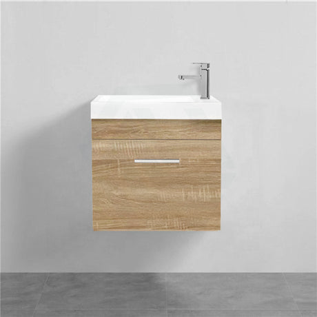 500X250X580Mm Wall Hung Bathroom Floating Vanity With Ceramic Top White Oak Wood Grain One Tap Hole