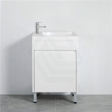 500X250X940Mm Pvc Filmed Floor Mini Bathroom Vanity Matt White Ceramic Top Freestanding With Legs