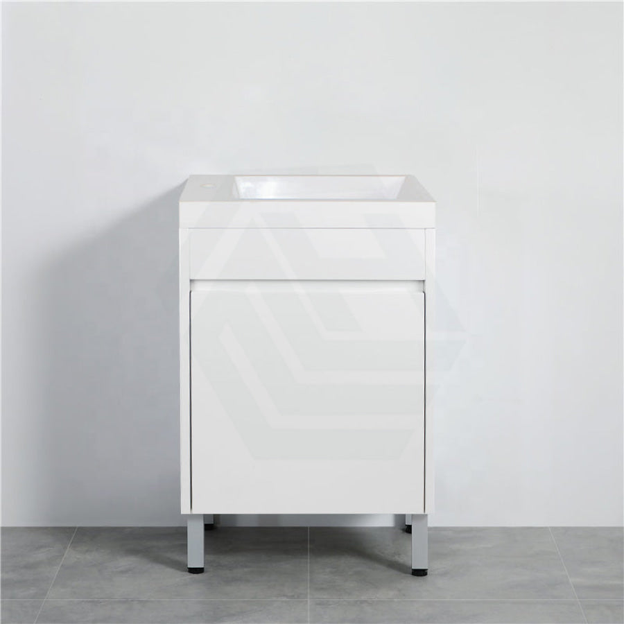 500X250X940Mm Pvc Filmed Floor Mini Bathroom Vanity Matt White Ceramic Top Freestanding With Legs