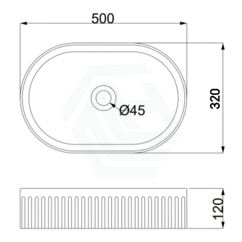 500X320X120Mm Oval Above Counter Ceramic Basin Matt White Basins