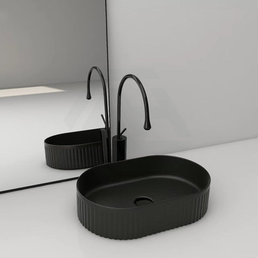 500X320X120Mm Oval Above Counter Ceramic Basin Matt Black White Basins