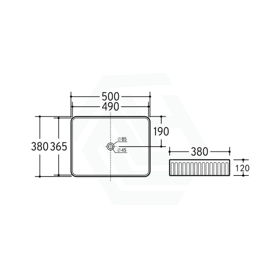 500X380X120Mm Rectangle Above Counter Ceramic Basin Ultra Slim Gloss White Basins