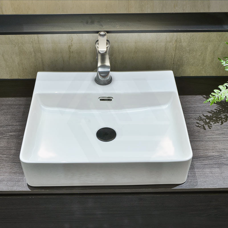 500X420X130Mm Above Counter / Wall Hung Rectangle Gloss White Ceramic Basin One Tap Hole