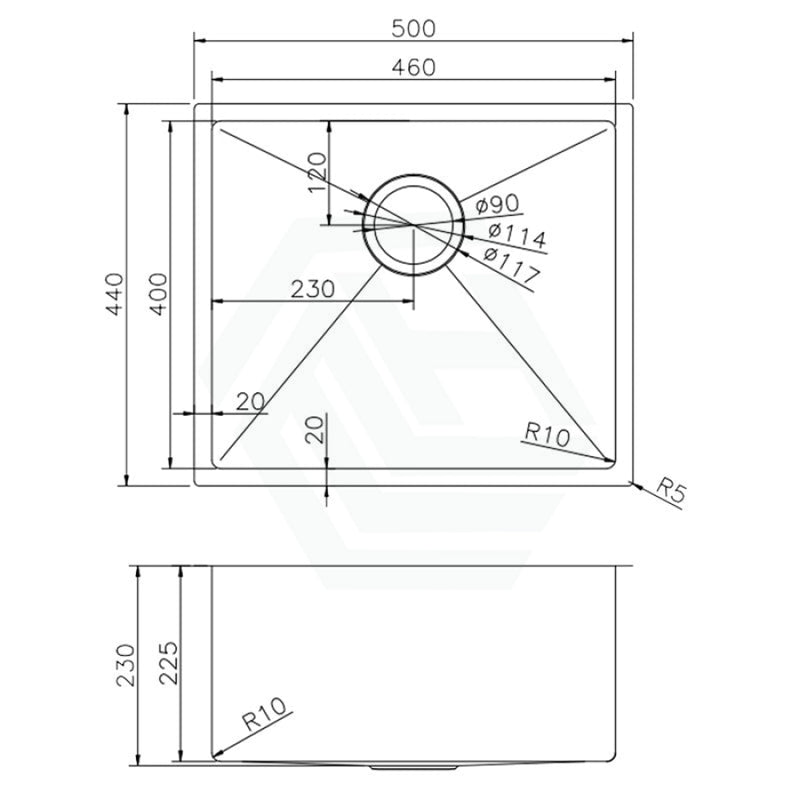 500X440X230Mm 1.2Mm Handmade Top/undermount Single Bowl Kitchen/laundry Sink