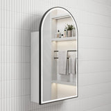 500X900Mm Canterbury Led Mirror Arch Shaving Cabinet Matt White Finish Black Framed Touchless